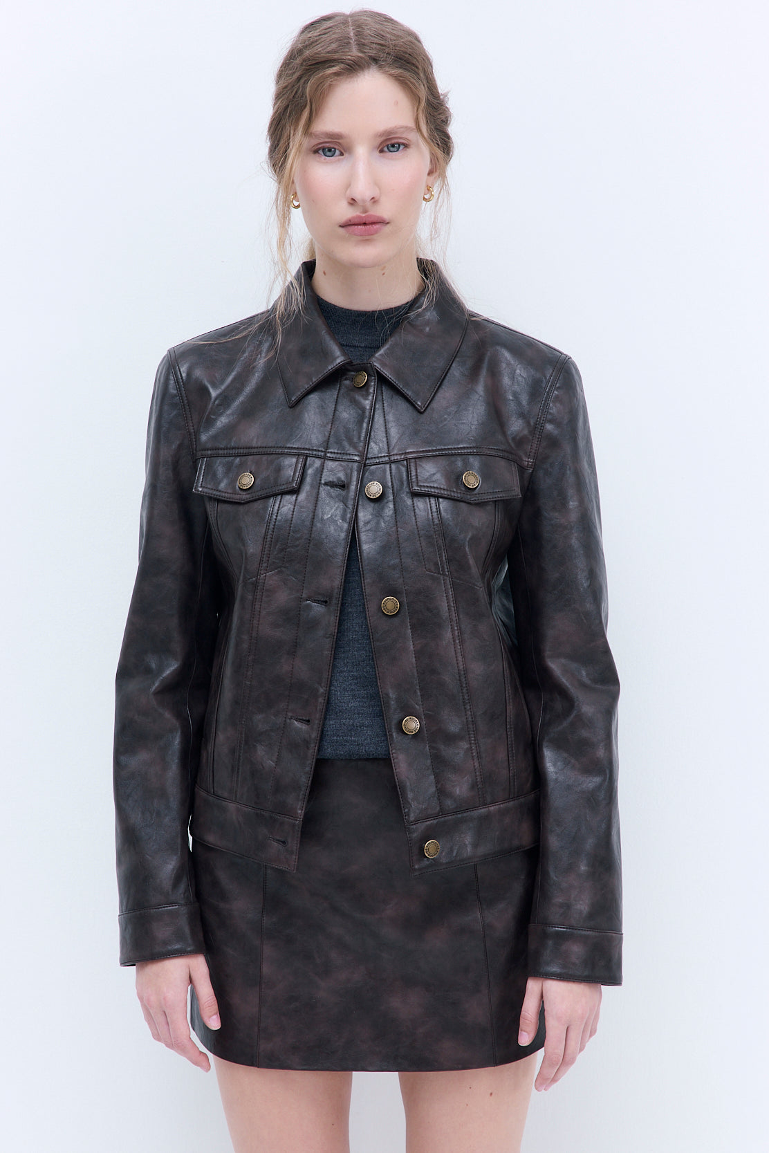 Vegan Leather Denim Fit Jacket