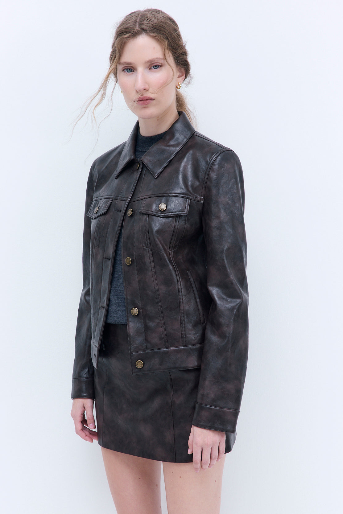 Vegan Leather Denim Fit Jacket