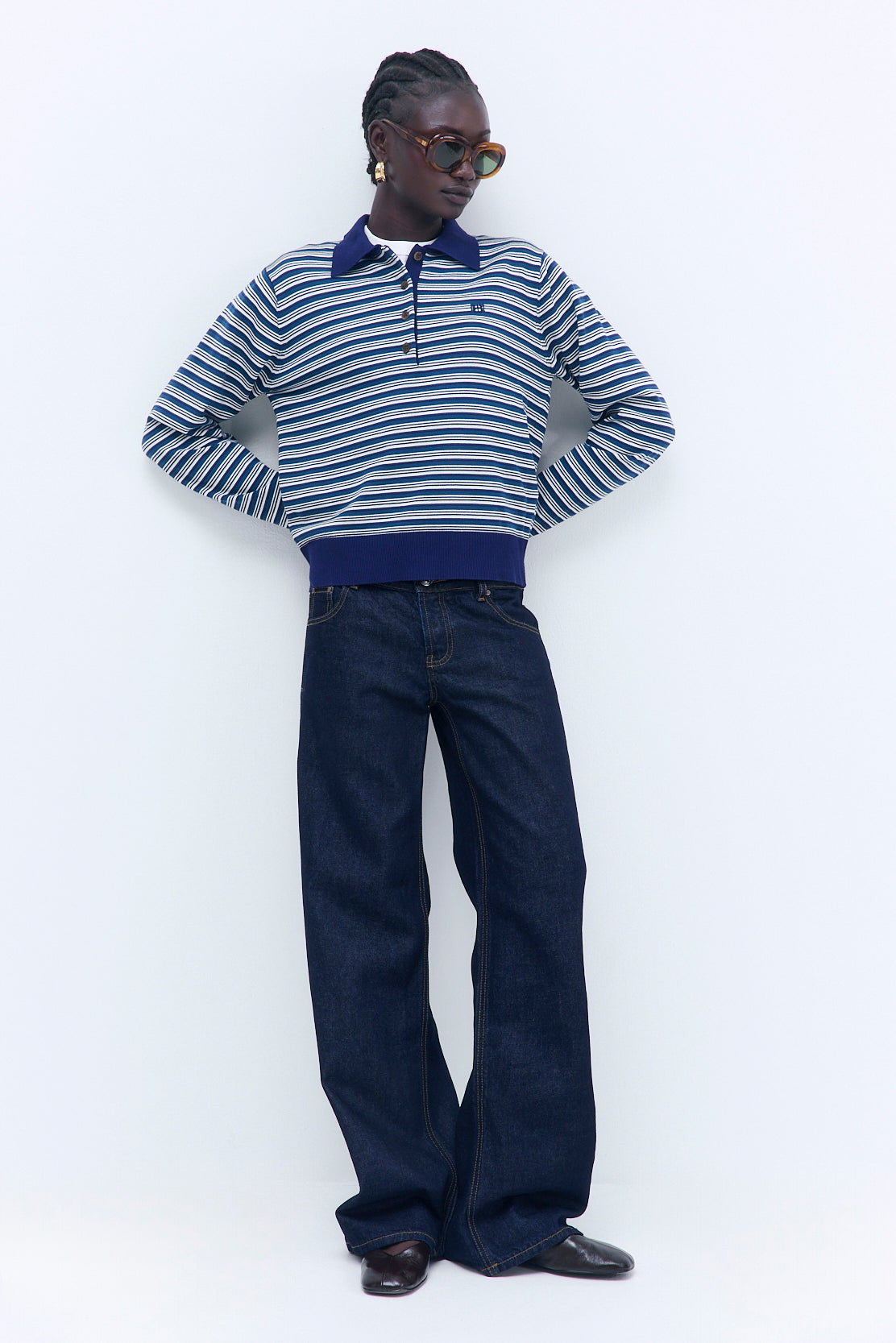 Long Sleeved Knitted Polo Shirt