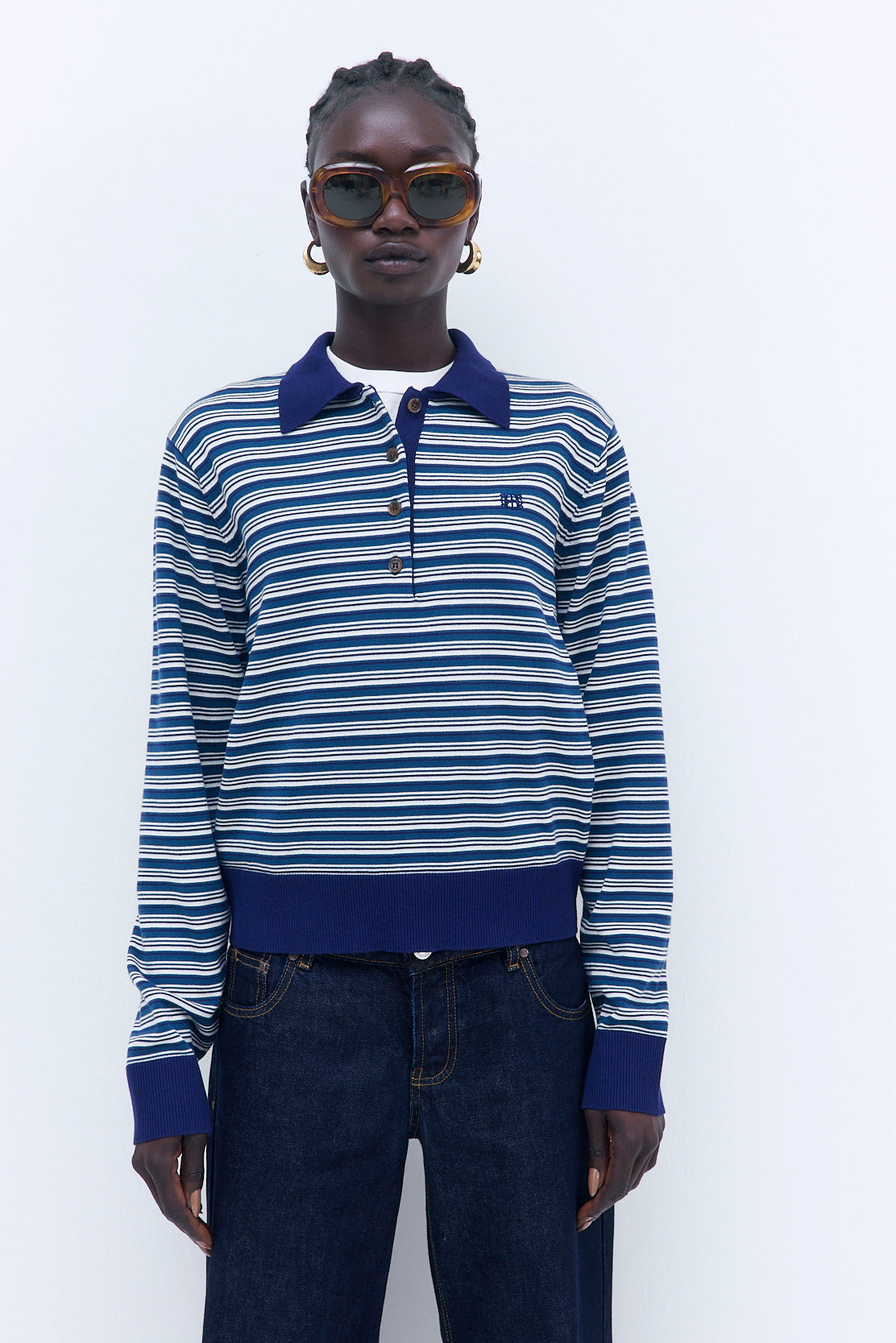 Long Sleeved Knitted Polo Shirt