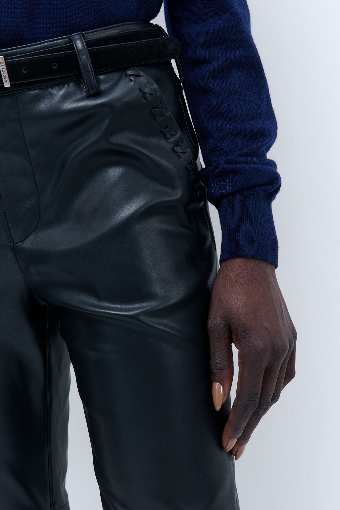Stitch Detail Vegan Leather Pants