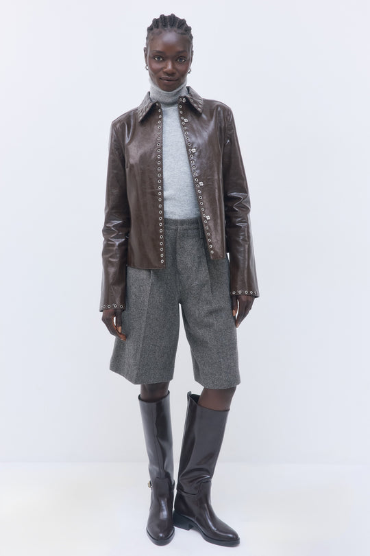 Studded Vegan Leather Fitted Jacket