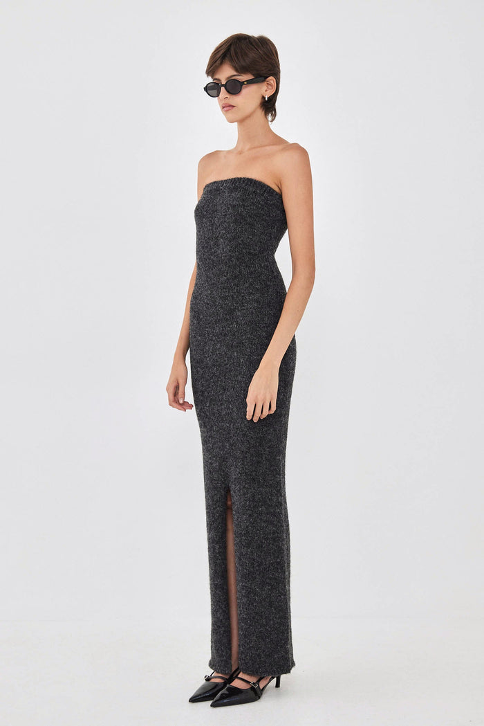 Fuzzy Strapless Maxi Dress