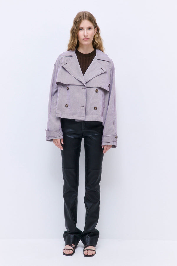 Striped Drill Double Breasted Trench Coat