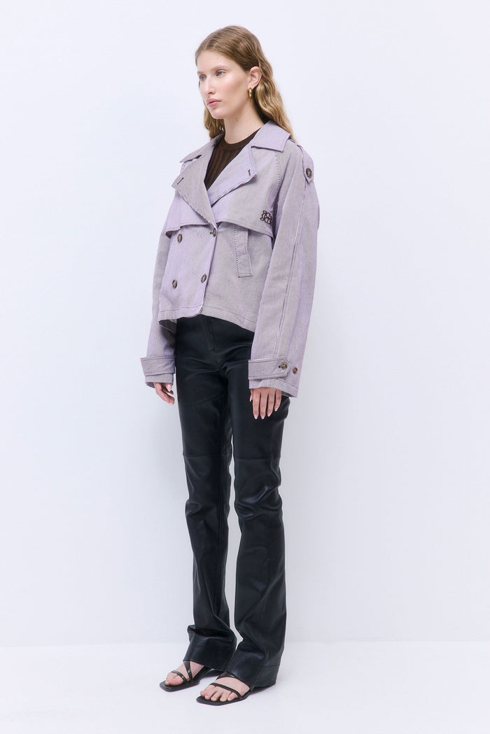 Striped Drill Double Breasted Trench Coat