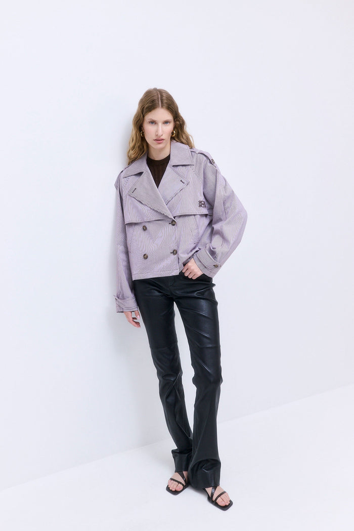 Striped Drill Double Breasted Trench Coat