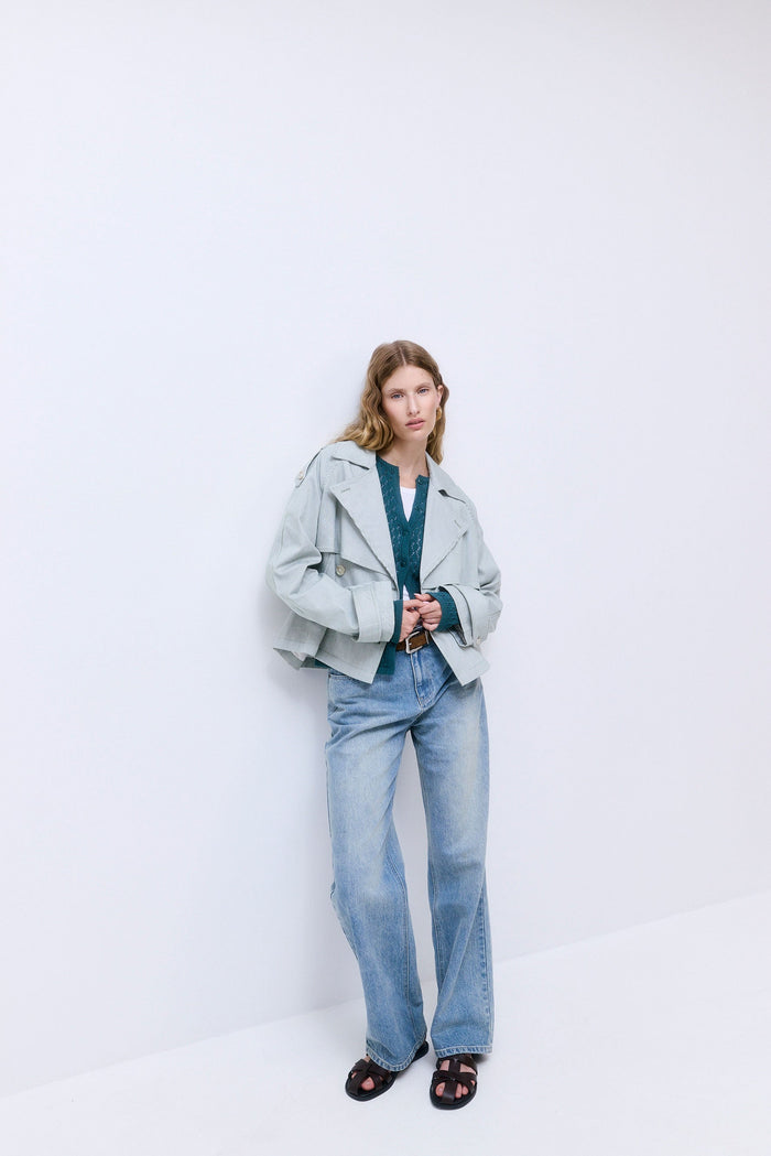 Striped Drill Double Breasted Trench Coat