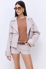 Striped Drill Double Breasted Trench Coat