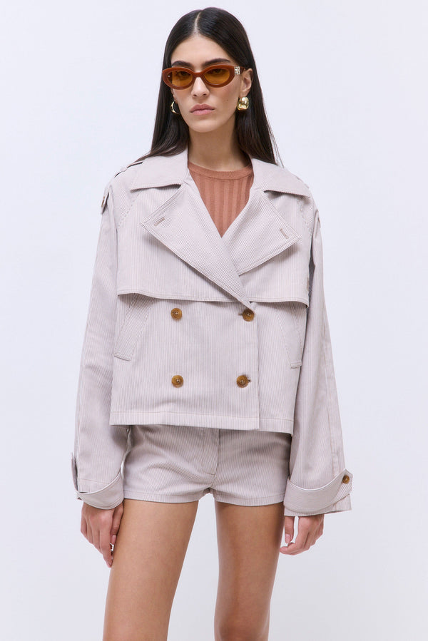 Striped Drill Double Breasted Trench Coat