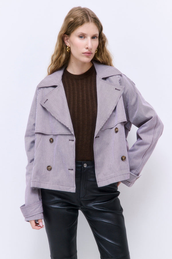 Striped Drill Double Breasted Trench Coat