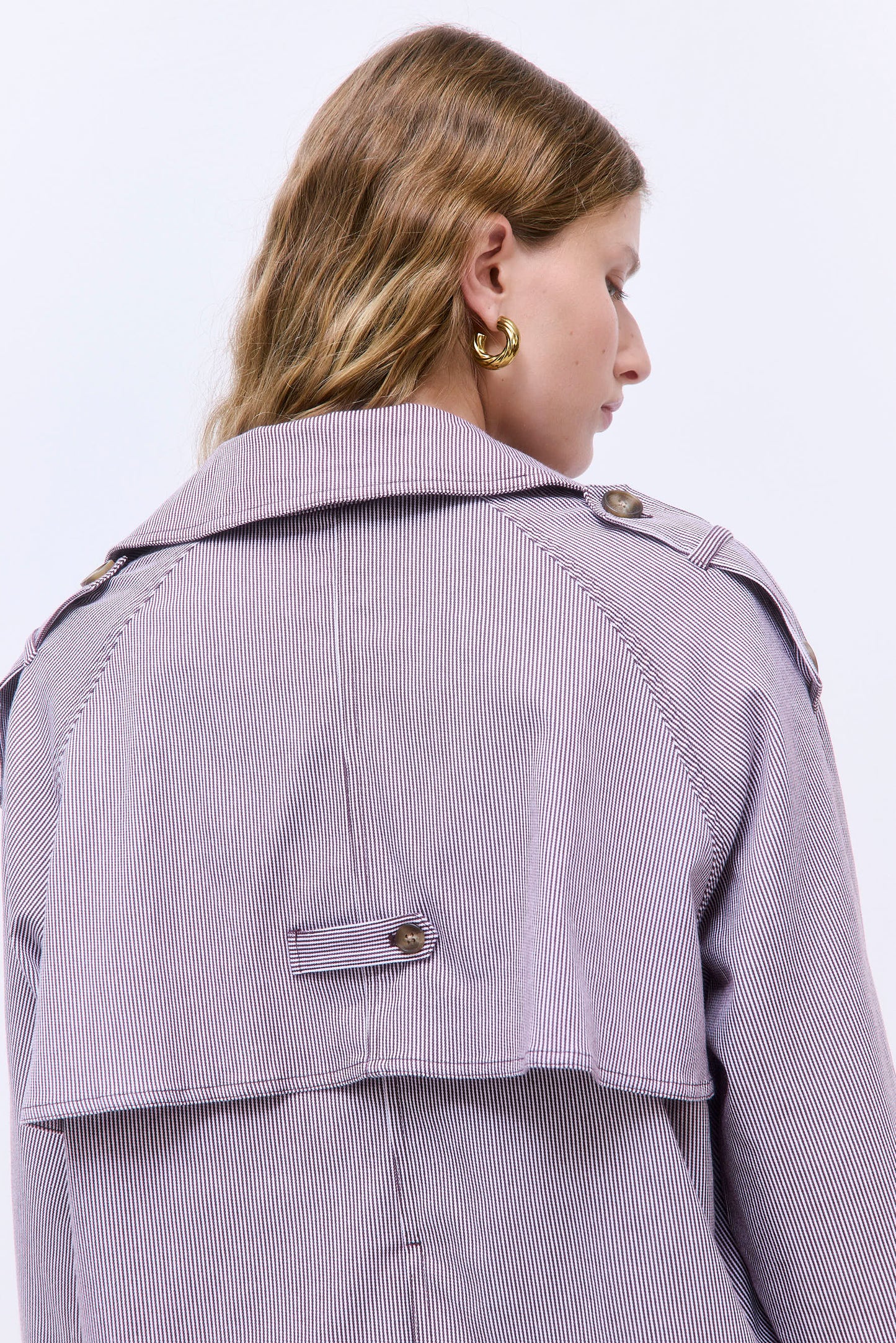 Striped Drill Double Breasted Trench Coat