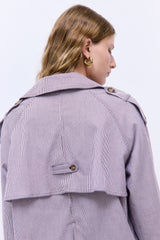 Striped Drill Double Breasted Trench Coat