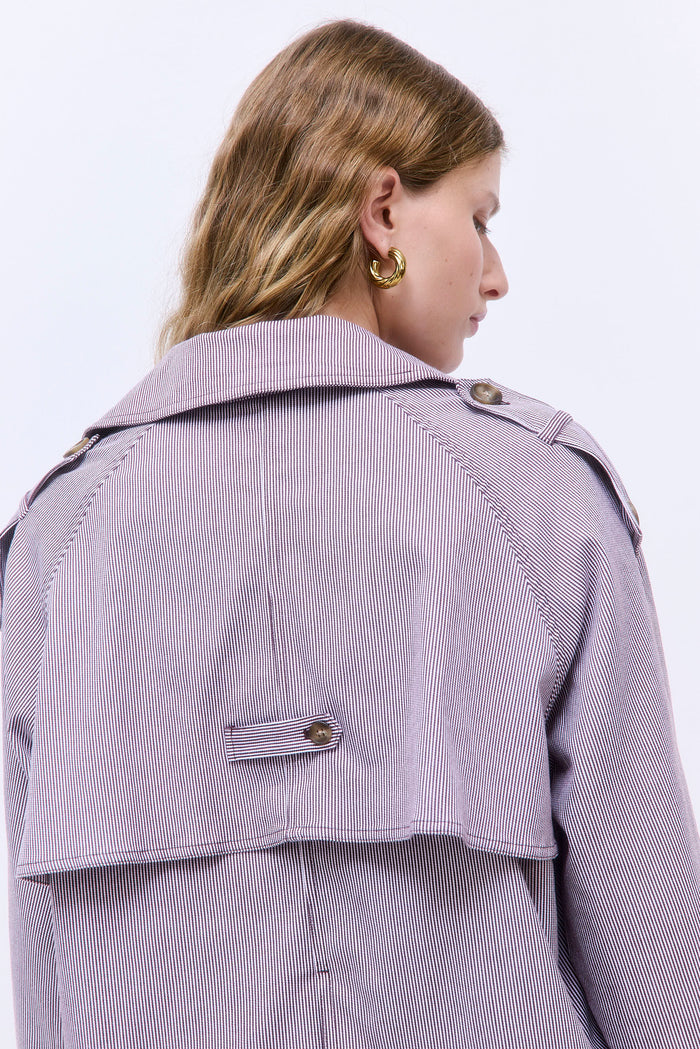 Striped Drill Double Breasted Trench Coat