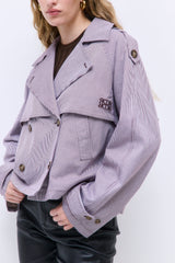 Striped Drill Double Breasted Trench Coat