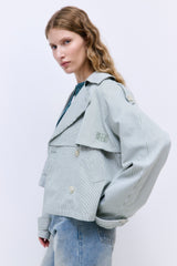 Striped Drill Double Breasted Trench Coat