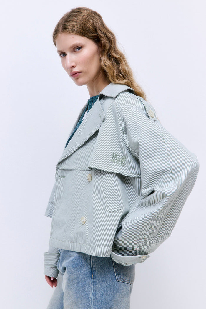 Striped Drill Double Breasted Trench Coat