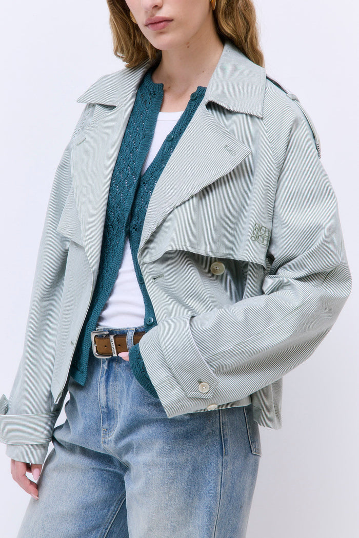Striped Drill Double Breasted Trench Coat