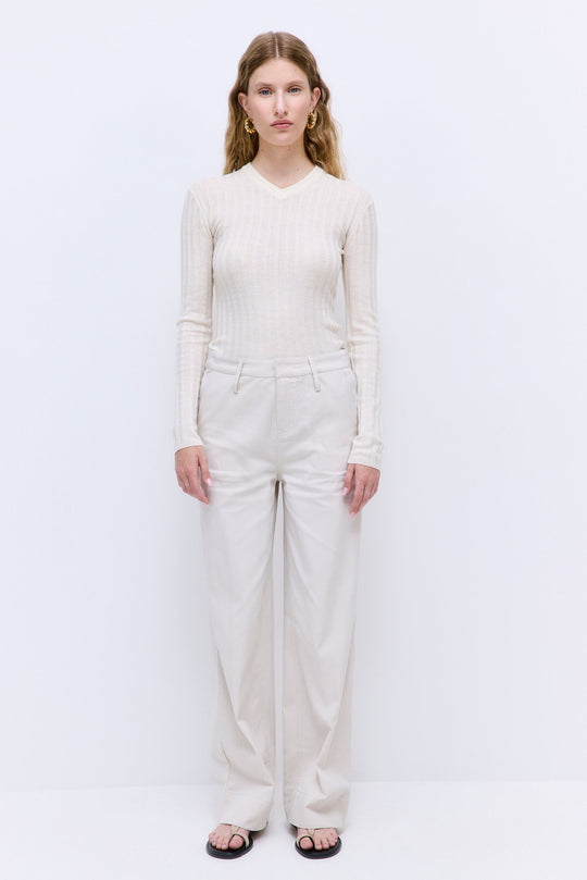 Soft Ribbed V Neck