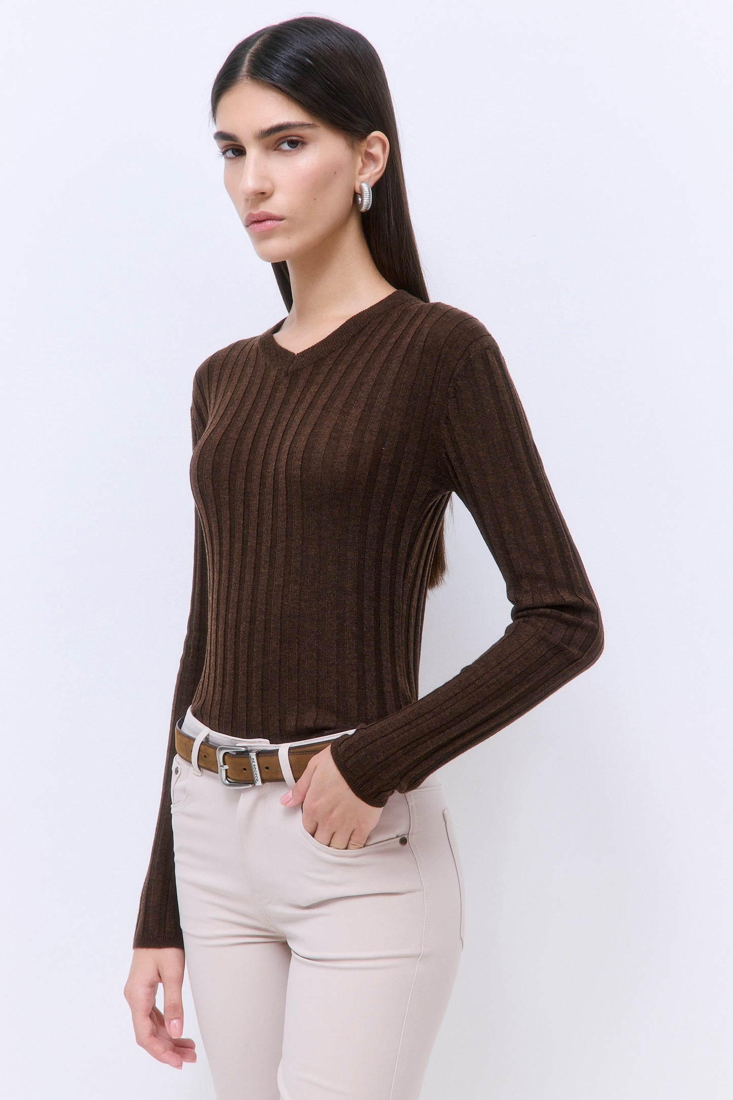 Soft Ribbed V Neck