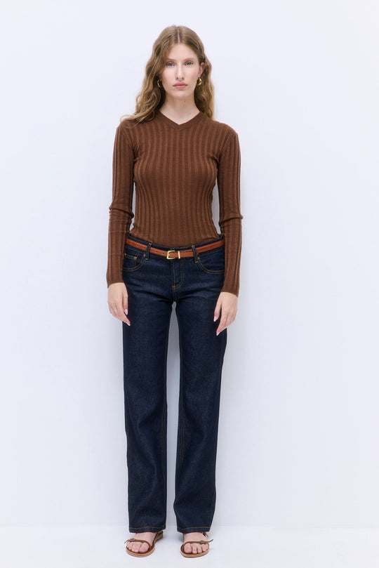 Soft Ribbed V Neck