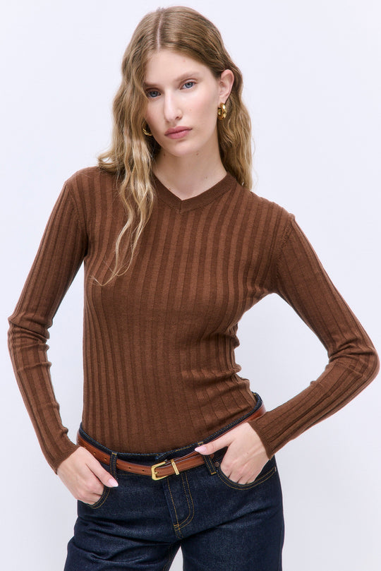 Soft Ribbed V Neck
