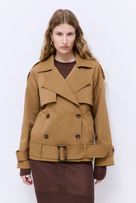 Oversized Cropped Double Breasted Trench Coat