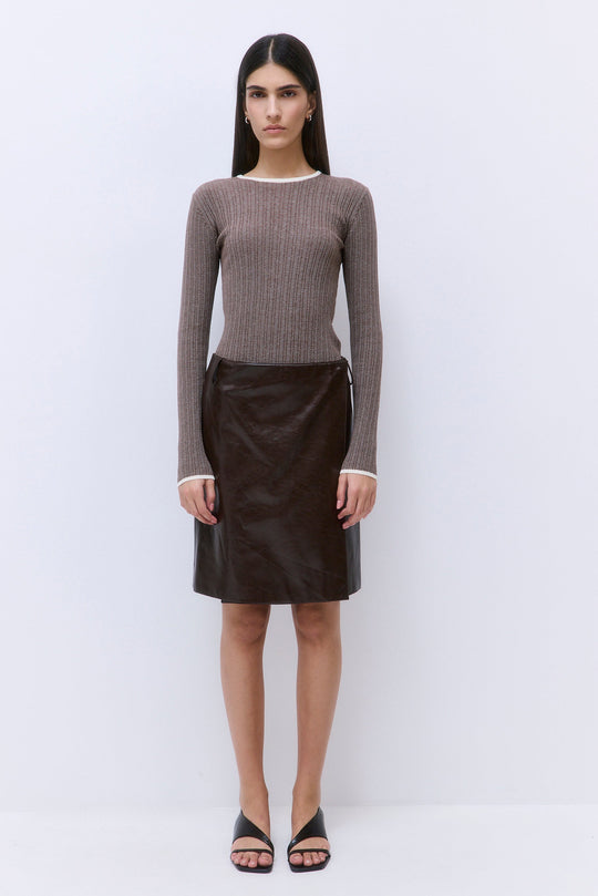Vegan Leather Midi Wrap Skirt