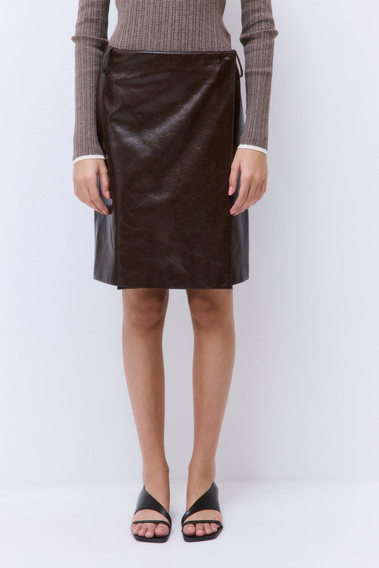 Vegan Leather Midi Wrap Skirt