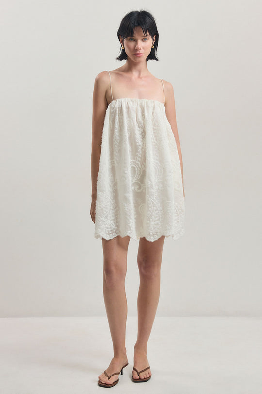 Embroidered Balloon Mini Dress