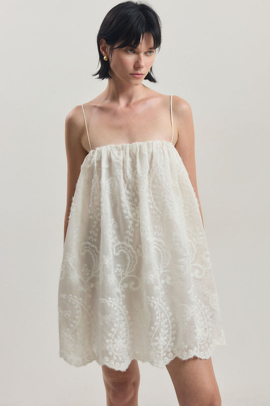 Embroidered Balloon Mini Dress
