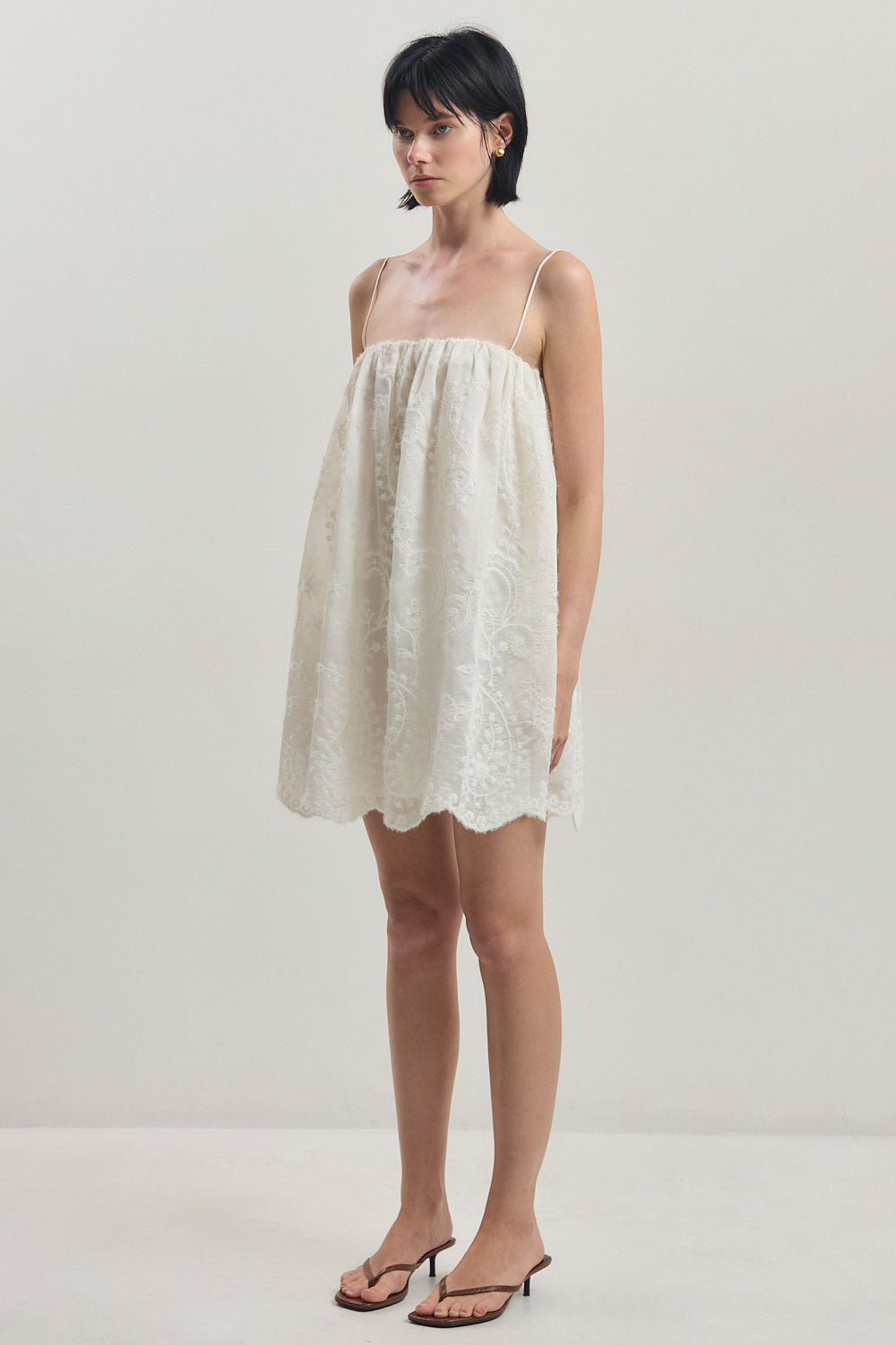 Embroidered Balloon Mini Dress