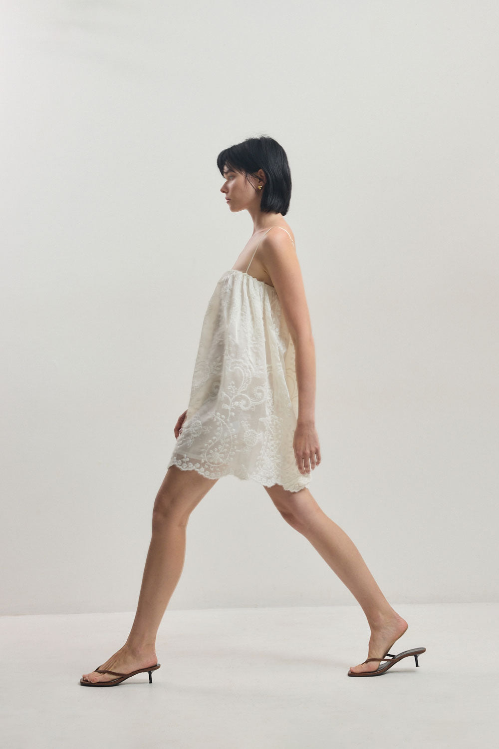 Embroidered Balloon Mini Dress