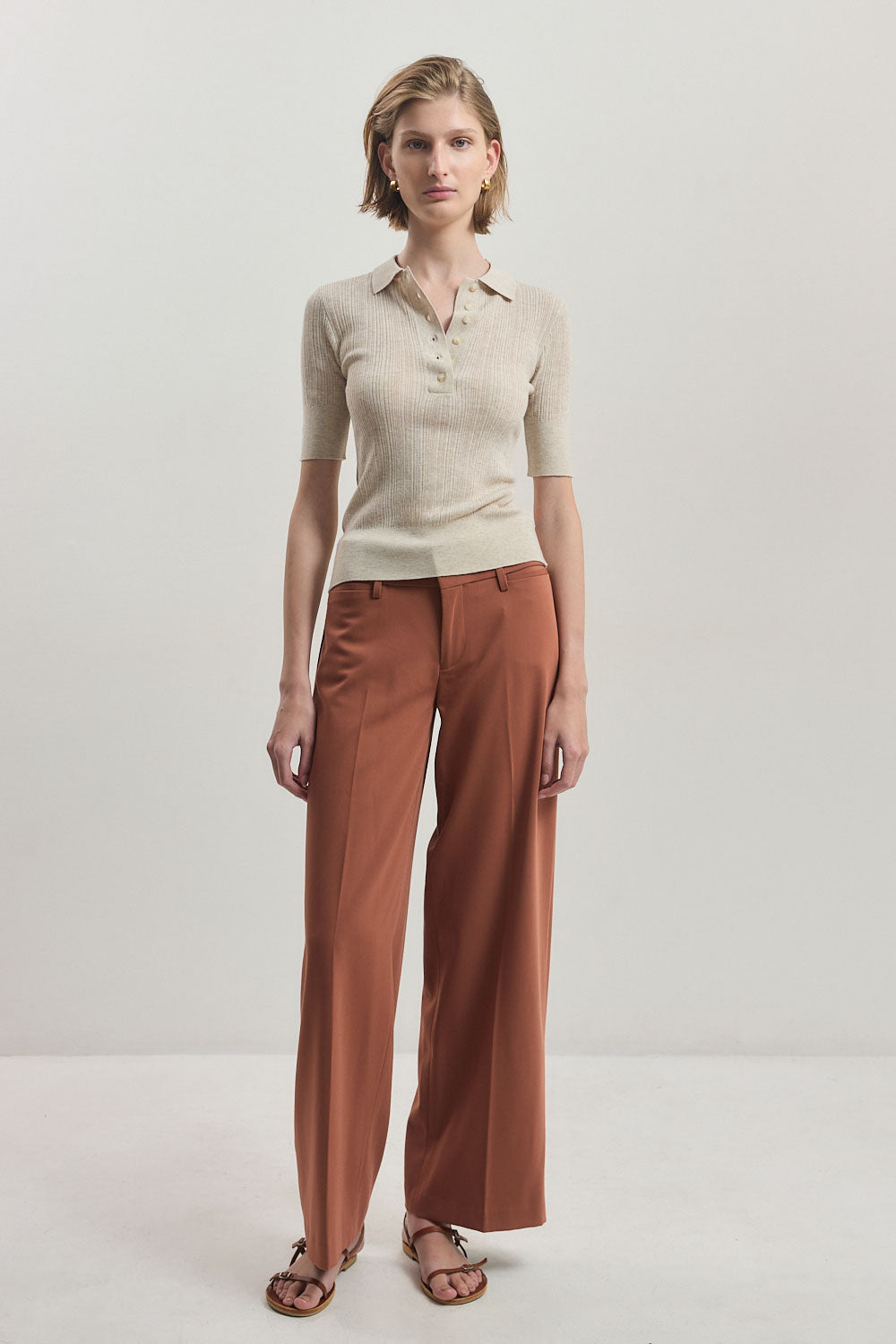 Mid Sleeve Polo Top