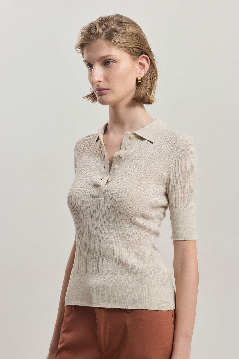 Mid Sleeve Polo Top