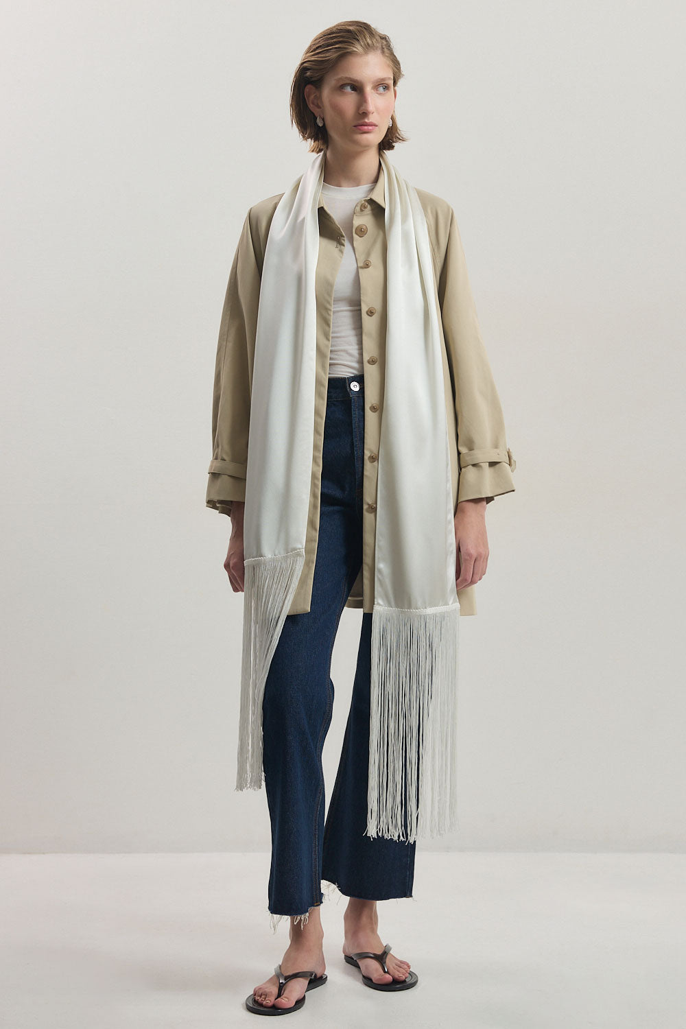 Skinny Satin Fringe Scarf
