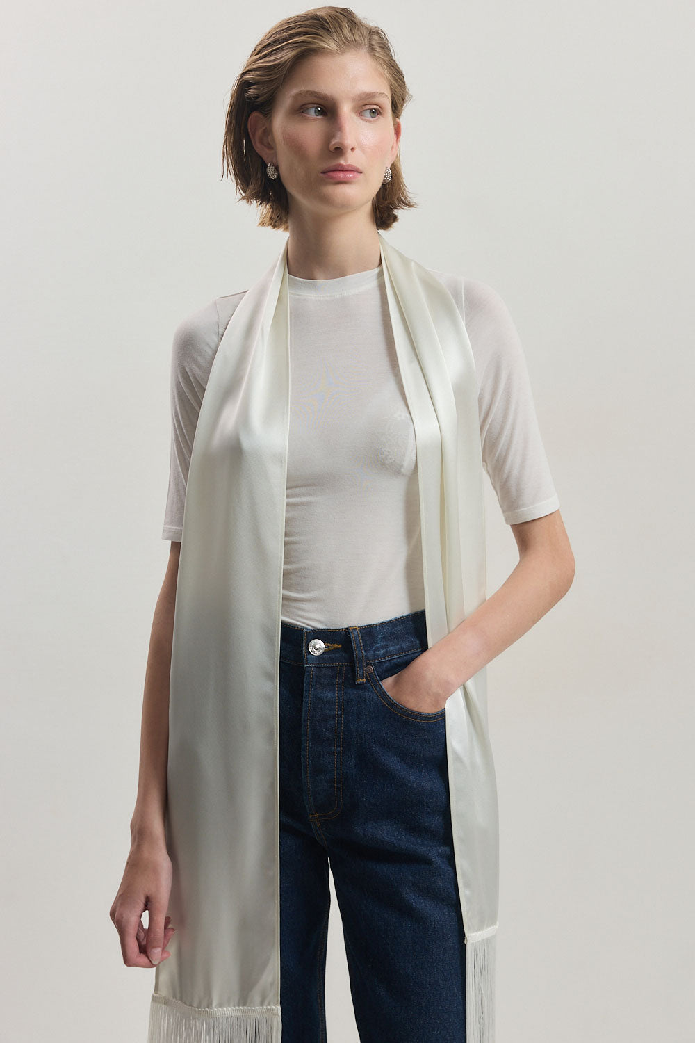 Skinny Satin Fringe Scarf