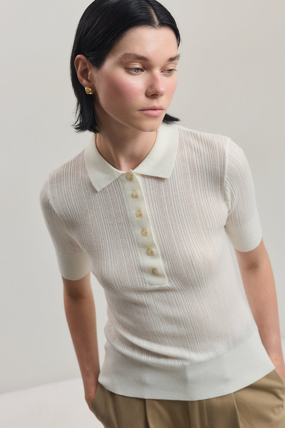 Mid Sleeve Polo Top