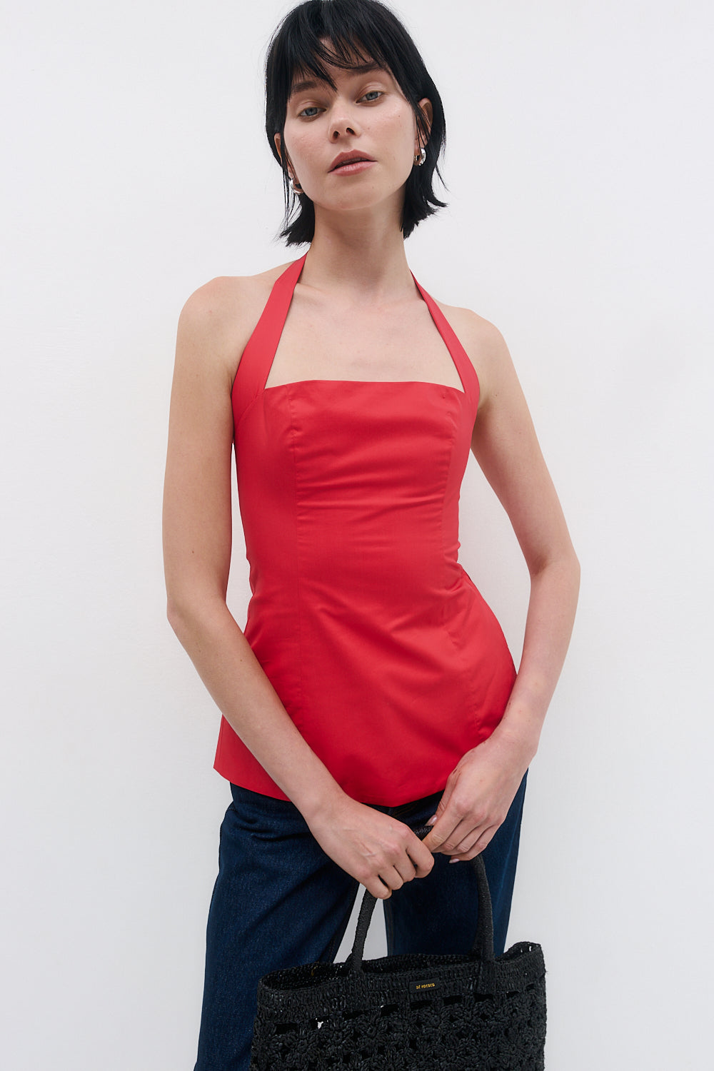 Fitted Poplin Halter Neck
