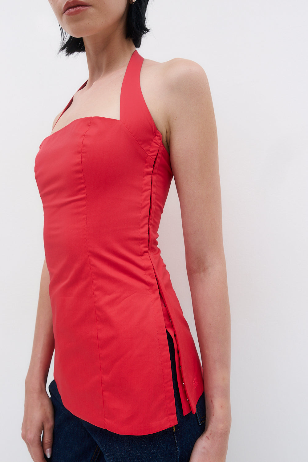 Fitted Poplin Halter Neck