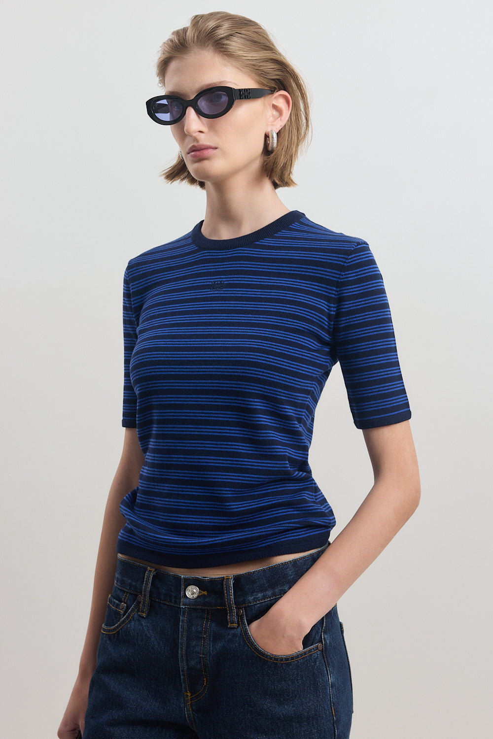 Mid Sleeve Striped Top