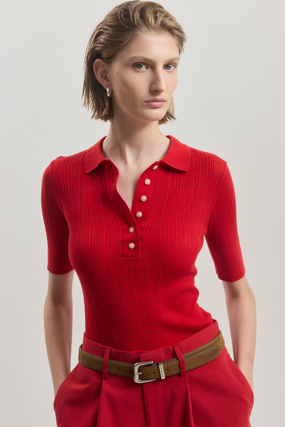 Mid Sleeve Polo Top