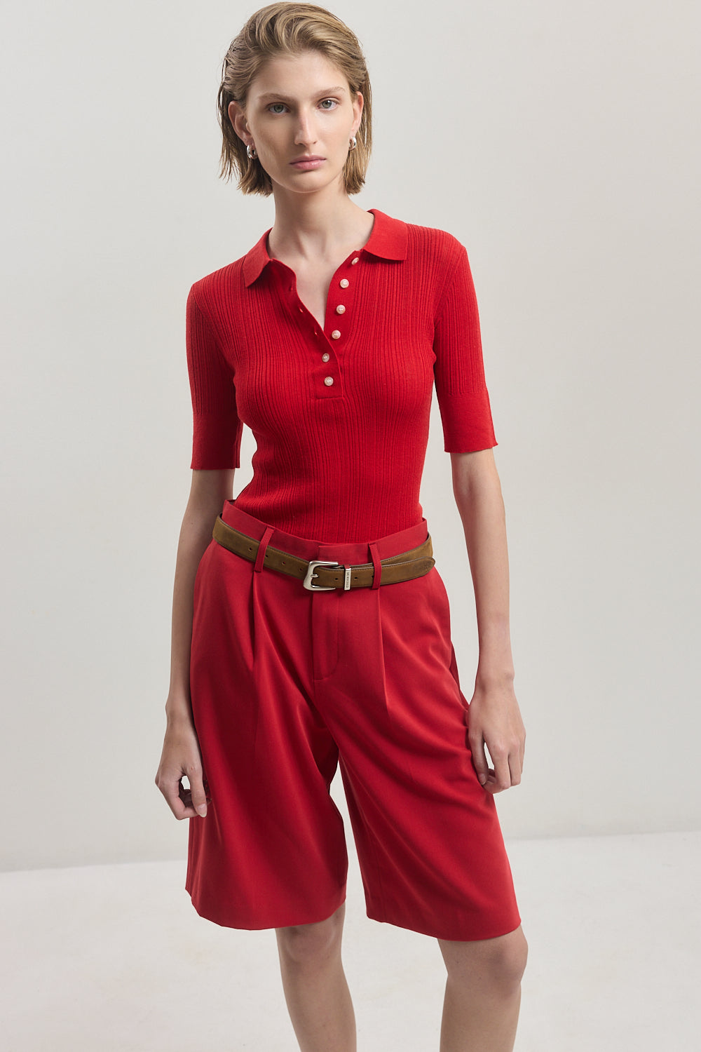 Mid Sleeve Polo Top