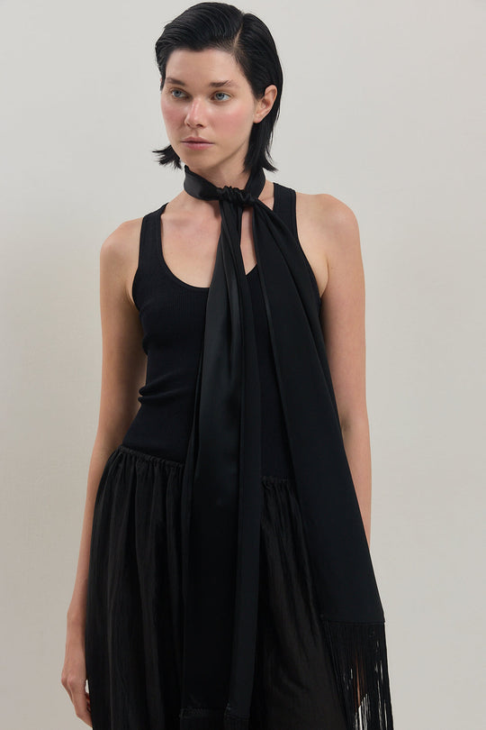 Skinny Satin Fringe Scarf
