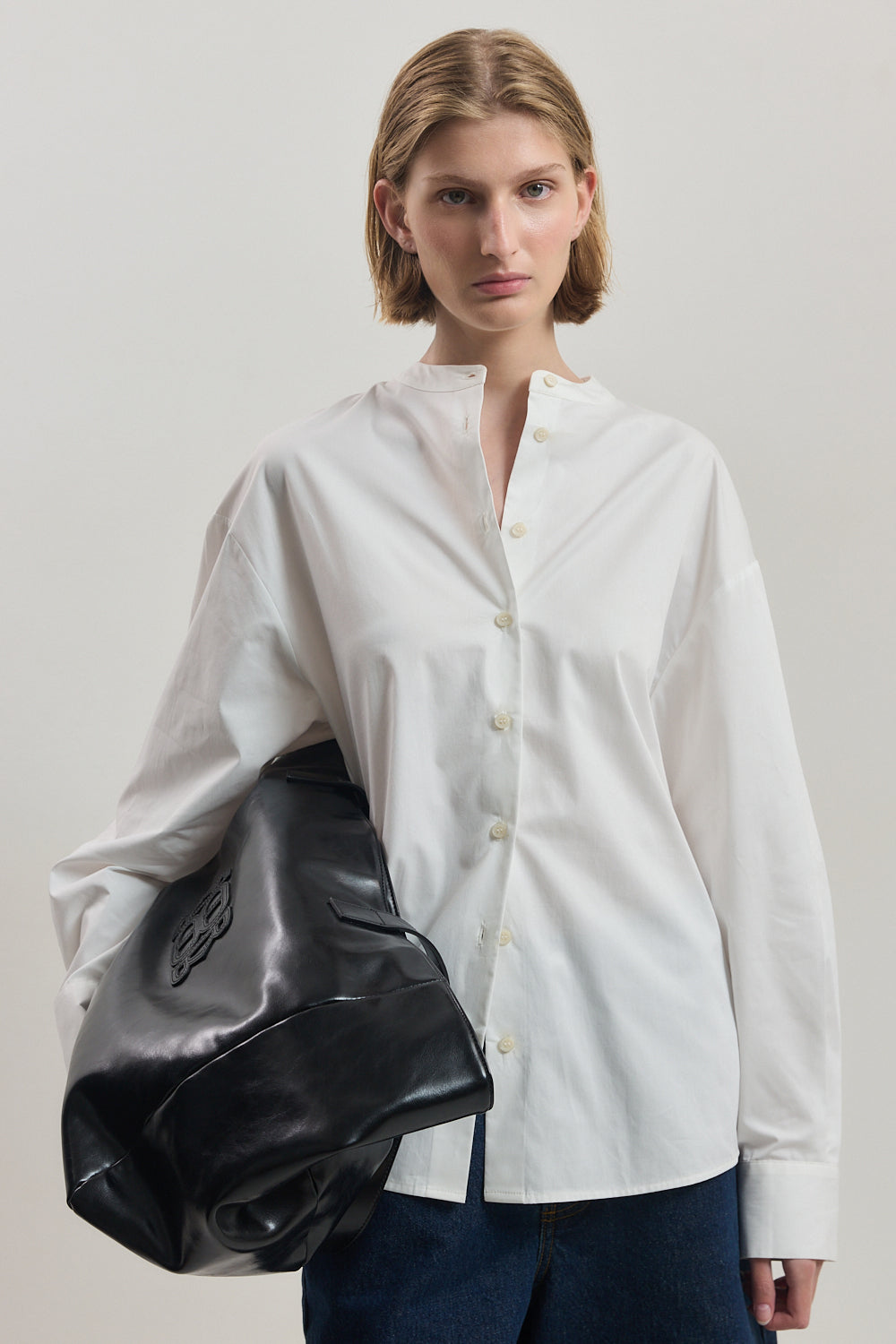 Mandarin Collar Poplin Shirt