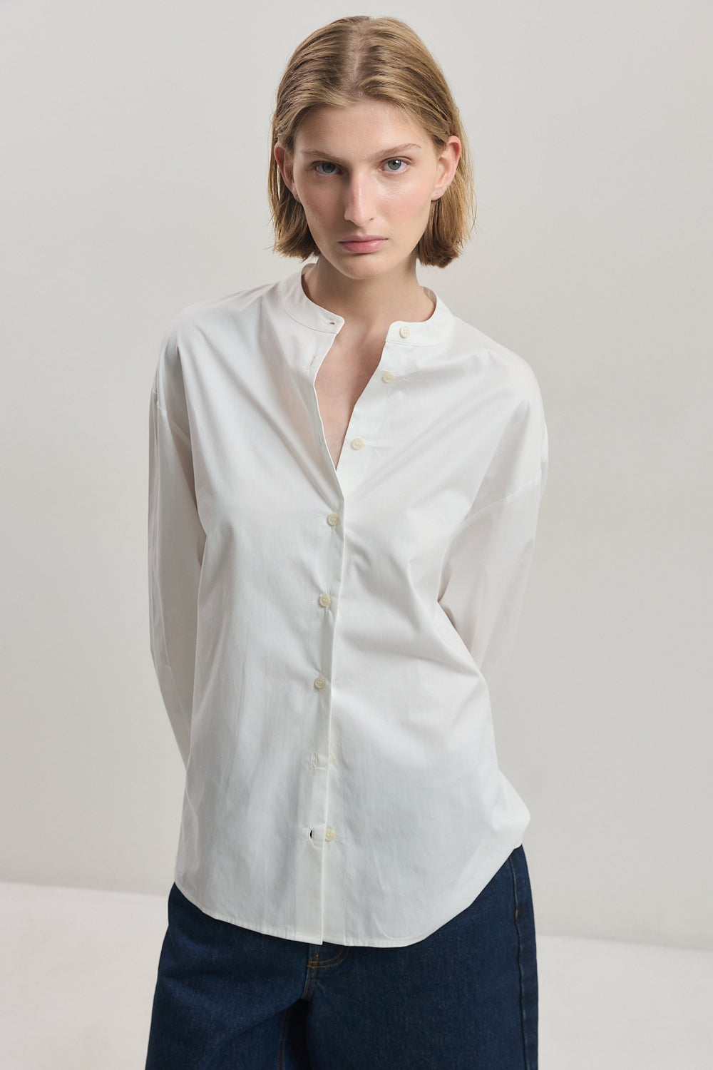 Mandarin Collar Poplin Shirt