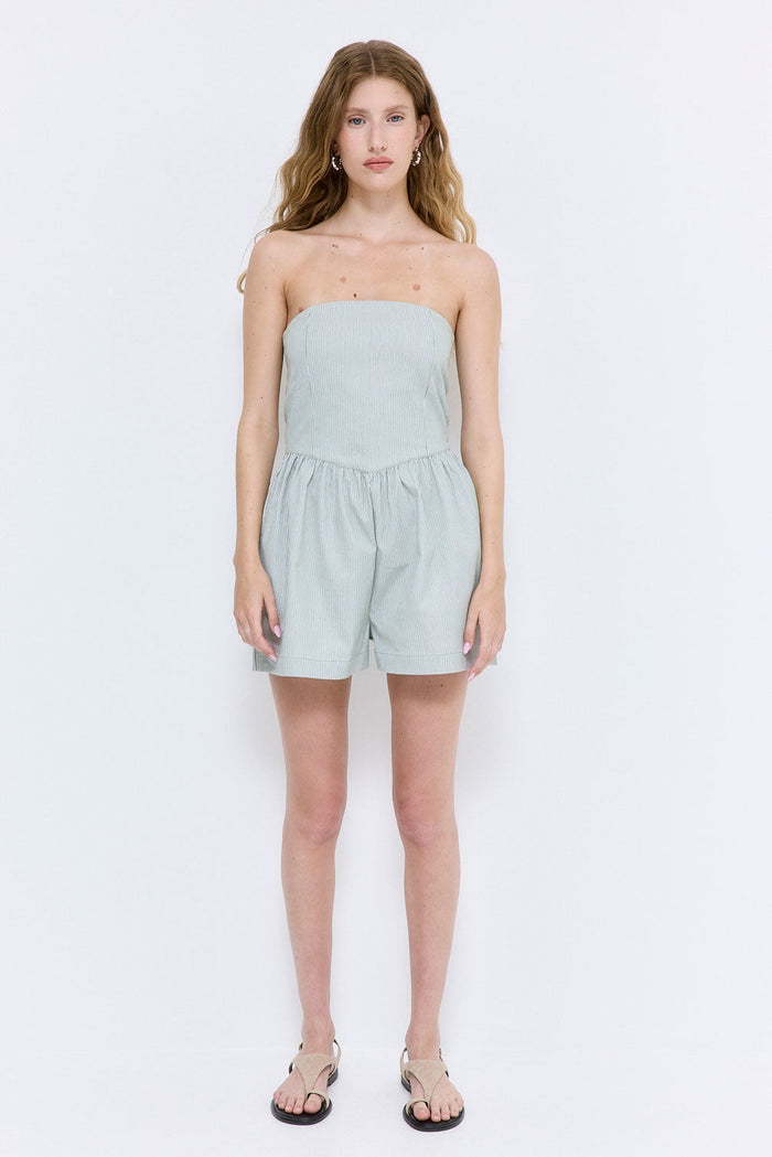 Striped Drill Strapless Jumpsuit