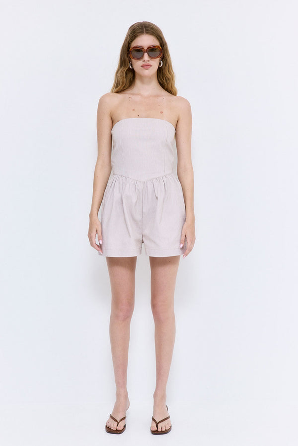 Striped Drill Strapless Jumpsuit