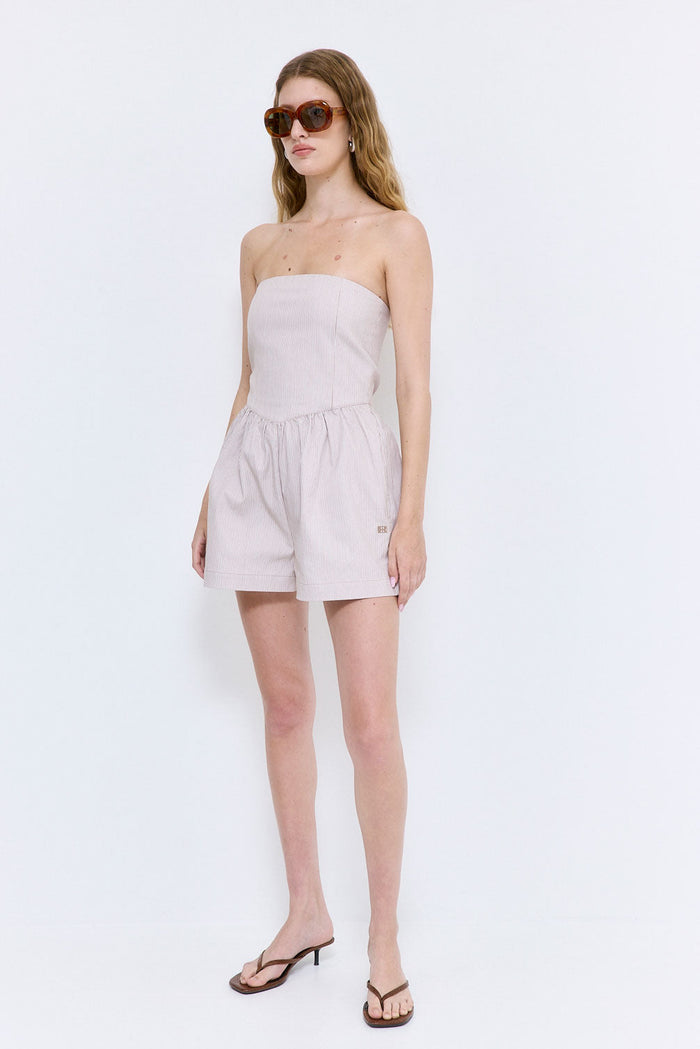 Striped Drill Strapless Jumpsuit