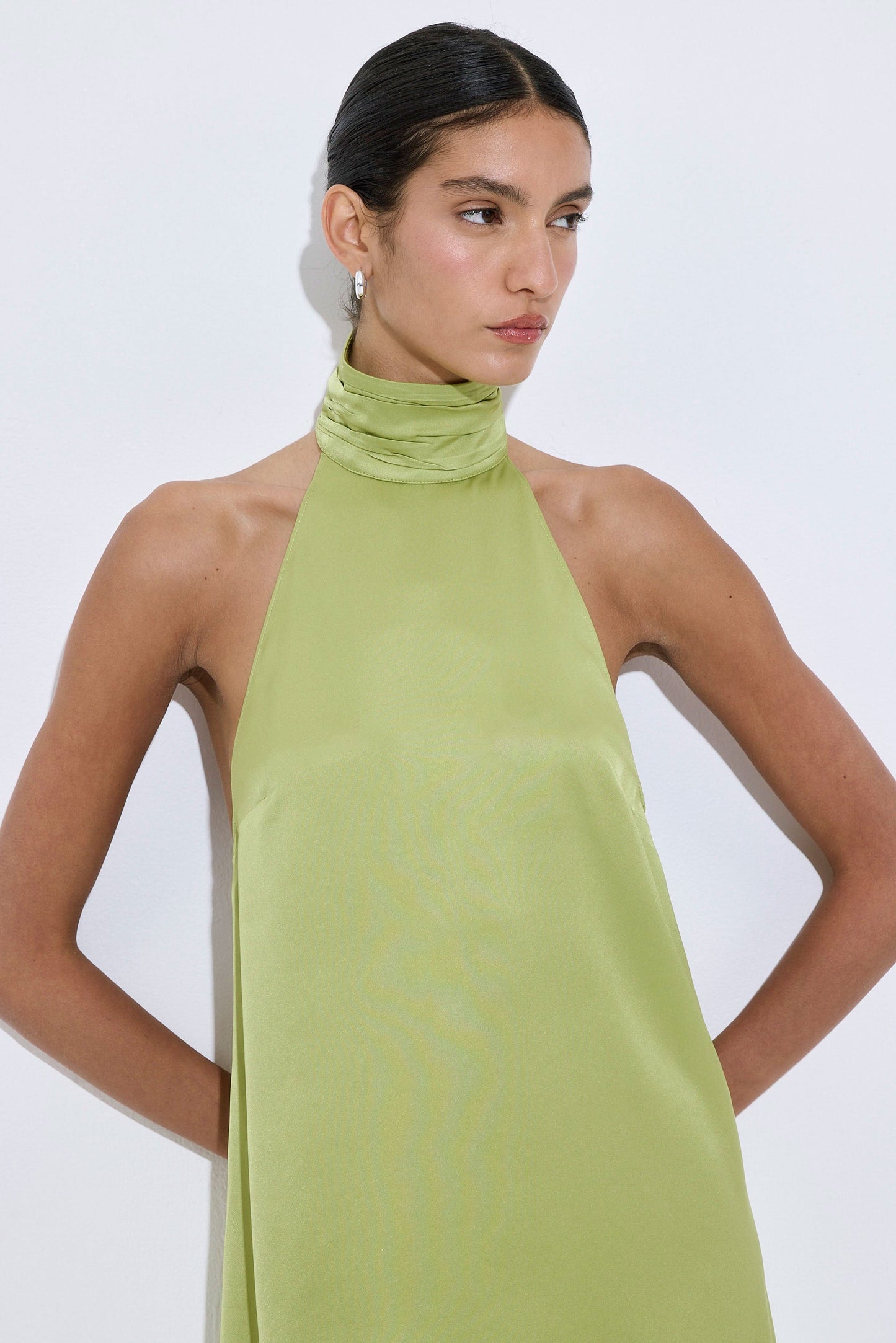 High Collar Satin Mini Dress