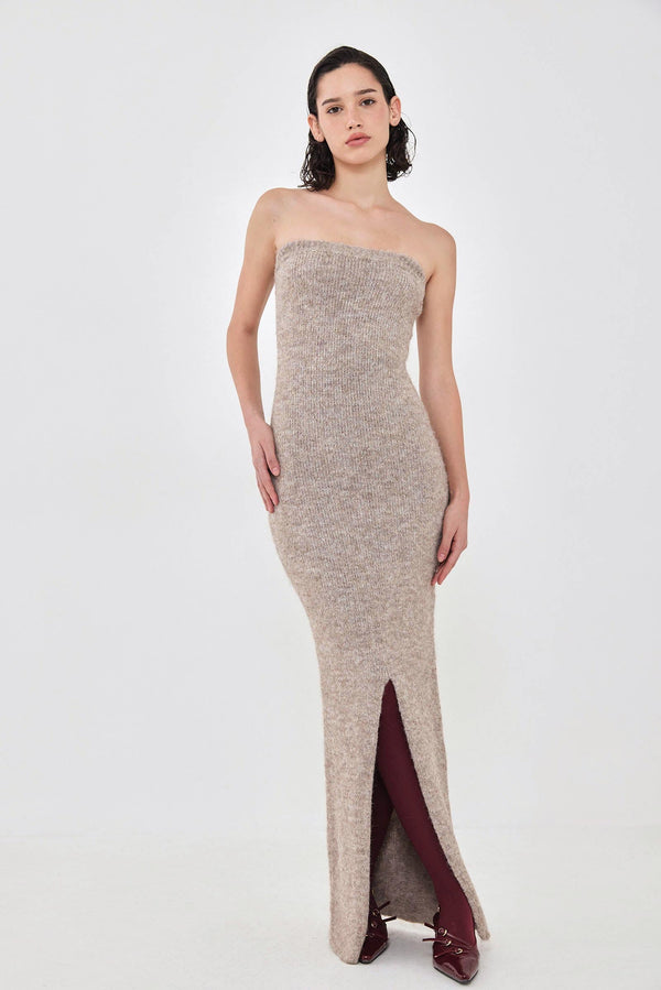 Fuzzy Strapless Maxi Dress